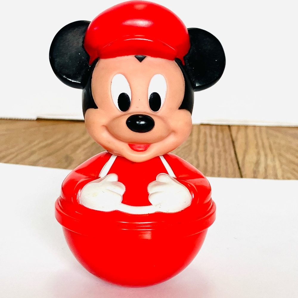 Disney Vintage Mickey Mouse Weeble Wobble Figure 4.5in Few Minor Marks